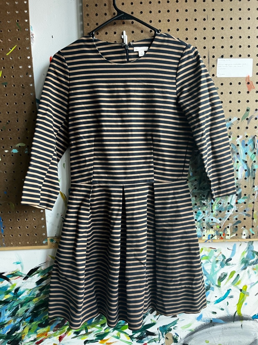 Striped Black and Cream Fit-and-Flare Dress